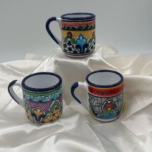 Set of 3 Hernandez Pue Mexico Talavera Mugs.